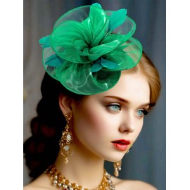 Flayem Fascinator Hats for Women Green Pillbox Hat with Veil Headband Tea Party Clip