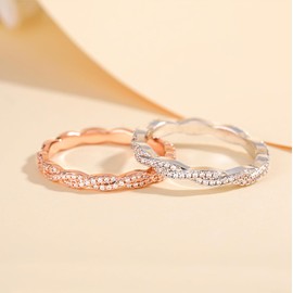 TIGRADE Engagement Ring Cubic Zirconia Twisted Ribbons of Pave-Set Eternity Wedding Band for Women Size 4-12 (Silver, 5.5)