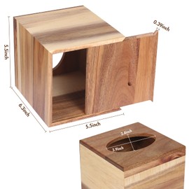 Reviaras Tissue Box Cover, Acacia Wood Square Tissue Box Holder with Slide-Out Bottom for Bathroom, Bedroom, Dinner Table, Office
