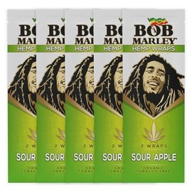Bob Marley Wraps - Sour Apple Flavor - Pack of 5 Pouches (2 Wraps Per Pouch)