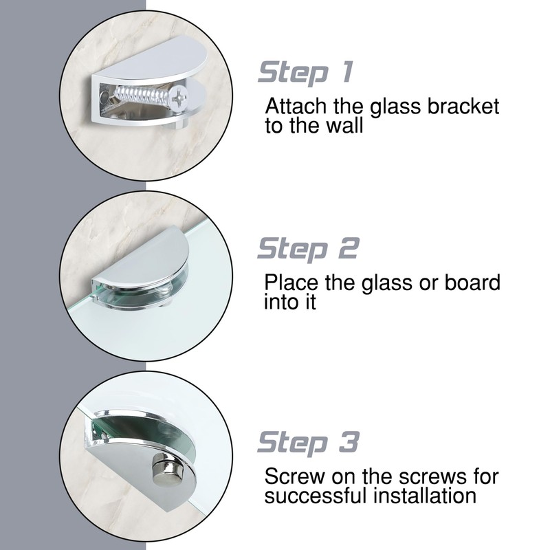 Mooche 4 Pack Glass Shelf Bracket Adjustable, Wall Mounted Zinc