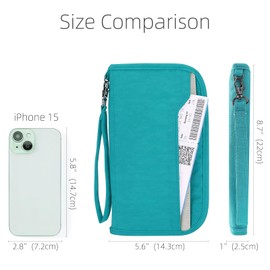 ZOPPEN Passport Holder Family RFID Passport Wallet, Passport Holder Women/Men, Travel Wallet Documents Organizer Zipper Case with Removable Wristlet Strap, Travel Essentials for Flying, Turquoise