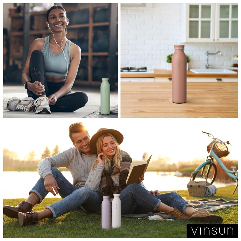 Vinsun Stainless Steel Drinking Bottle, 600 ml, White, Leak-Proof, Suitable