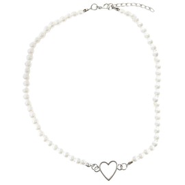 FRCOLOR Pearl Heart Choker Necklace for Women Vintage Clavicle Chain Jewelry Lightweight Fashion Accessory for Parties Daily Wear Special Occasions