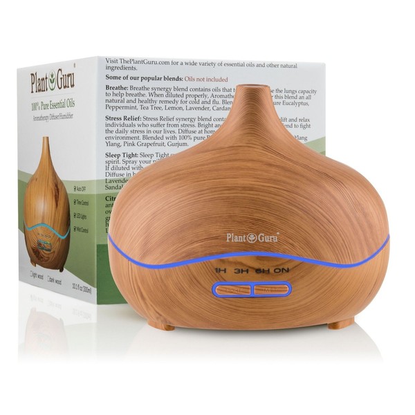 Essential Oil Diffuser Ultrasonic Humidifier Large 300ml. LED Lights Wood Grain