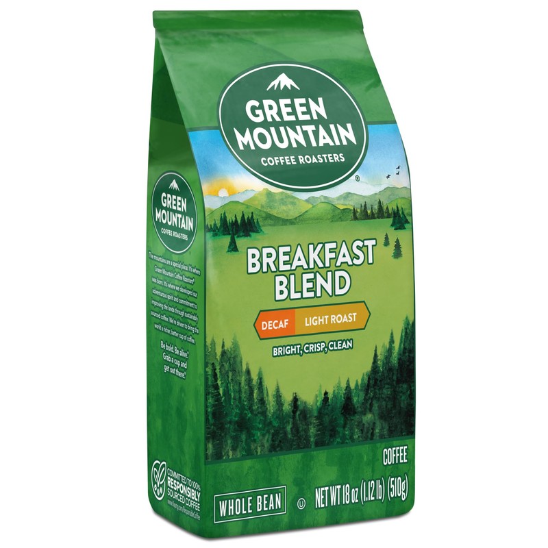 Green Mountain Coffee Roasters Breakfast Blend Decaf, Whole Bean Coffee,
