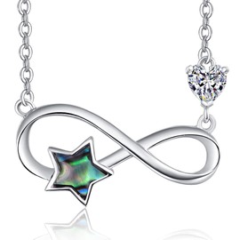 TANGPOET Infinity Necklace Star Chain Infinity Necklace 925 Sterling Silver Star Chain Abalone Infinity Jewellery Gift for Mother Girlfriend, Sterling Silver, Cubic Zirconia