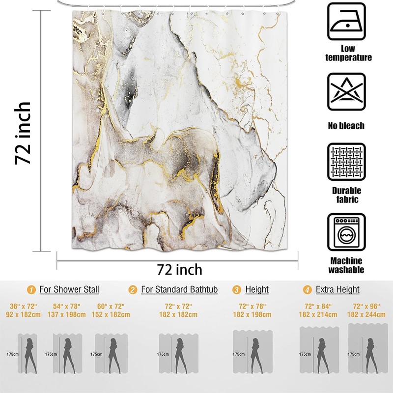 Emwnodti White Marble Shower Curtain for Bathroom Decor, Abstract White