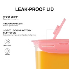 LocknLock Aqua Fridge Door Water Jug with Handle BPA Free Plastic Pitcher with Flip Top Lid Perfect for Making Teas and Juices, 2 Quarts, Pink