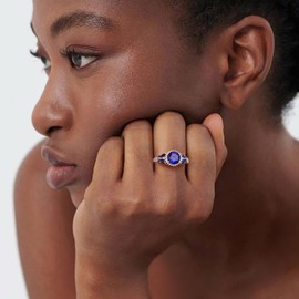 CAIDIKA 3.7 Carat Blue Stone Butterfly Ring for Women Engagement Promise Ring 925 Sterling Silver Chunky Band CZ Inlaid Created Sapphire Signet Ring, Size 8