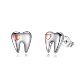 Tooth Earrings Tooth Gifts Sterling Silver Tooth Stud Earrings Tooth Jewellery for Women Girls, Sterling Silver