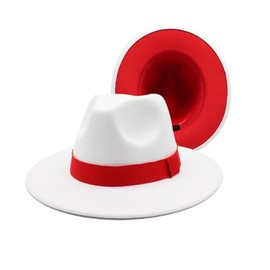 Wide Brim Fedora Hats for Women Men Classic Panama Hat Adjustable Felt Hat Two Tone Jazz Cap with Band