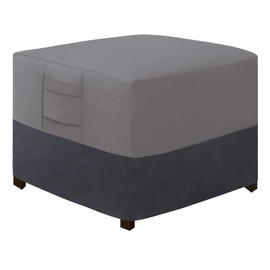 Easy-Going Outdoor Ottoman Cover, Waterproof Patio Ottoman Cover, Heavy Duty Outdoor Furniture Cover with Padded Handles (22"x22"x17", Gray/Dark Gray)