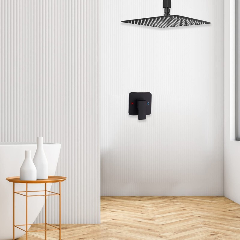 Black Ceiling Shower System Shower Faucet GGStudy Bathroom Luxury Rain