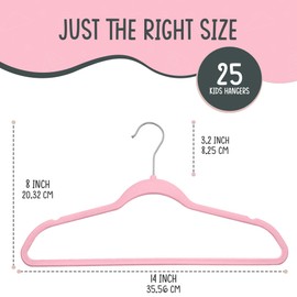 TechZoo 25 Premium Kids Velvet Hangers - 14" Non-Slip Clothes Hangers for Kids & Preteens - Ultra Slim, Space-Saving, Strong & Durable Hangers with 360° Swivel Hook - Pink