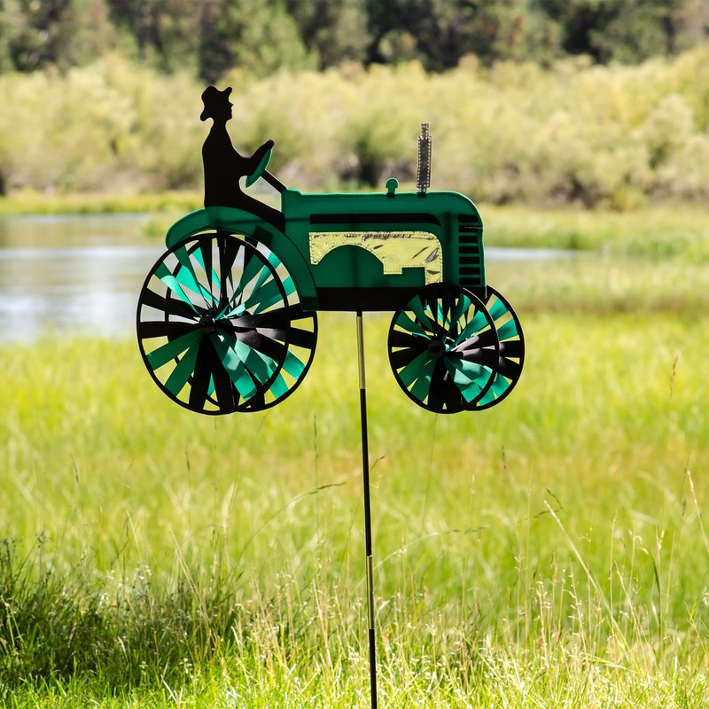 In the Breeze 2506 Green Tractor Ground Spinner-Garden Decoration, 24"