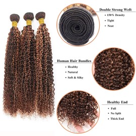 Giginger Jerry Curly Human Hair Bundles 8 10 12 Inch Brazilian Chocolate Brown Highlight P4/30 Jerry Curly Bundles Human Hair 100% Unprocessed Raw Quick Weave Hair for Black Women