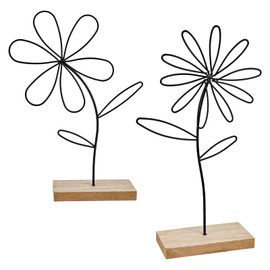 Stand Flower Spring Summer Decoration – Set of 2 Decorative Tree Stands Metal Wood Black Decorative Living Room Modern with Bamboo Base for Spring Decoration Indoor Dining Table Decoration Window