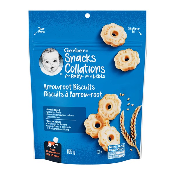 GERBER Biscuits Arrowroot, Baby Snacks, Biscuits, 10+ Months, 155 g, 4 Pack