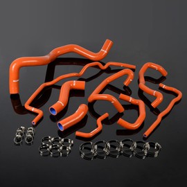 PIT66 Silicone Radiator Hose Kit,Compatible with 99-06 Volkswagen Golf MK4 1.8T Turbo Deep orange with Clamps