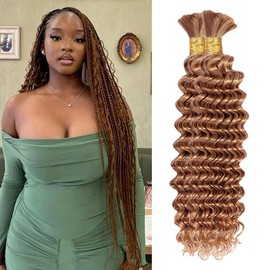 Human Braiding Hair For Boho Braids 30# Auburn Ginger 24 Inch 100g/2Bundles 12A Deep Wave Bulk Human Hair For Braiding No Weft Wet And Wavy Human Hair Extensions For Braids