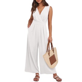 ANRABESS Women Jumpsuits Sleeveless V Neck Elegant Dressy Casual Backless One Piece Pants Romper 2025 Summer Outfits White Small