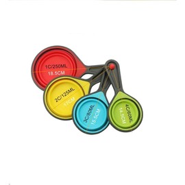 LUOYIMAO Collapsible Silicone Measuring Cups & Measuring Spoons - set 8psc Silicone Mesuring Cup and Collapsible Spoon - Great for Camping and Pet Food Green, 1