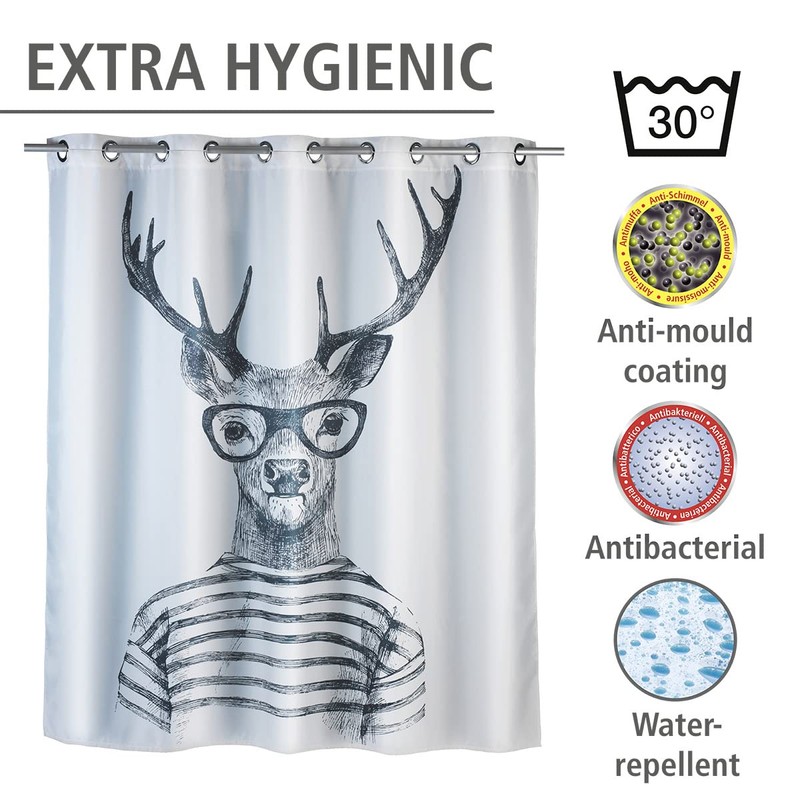 Wenko Anti-Mould Shower Curtain, Textile Curtain with Anti-Mould Effect, Large