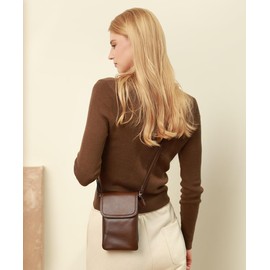 befen Crossbody Phone Wallet Purse for Wome Genuine Full Grain Soft Leather Small Touch Screen Cell Phone Bags with Key Ring Brown