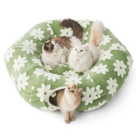 Lesure Large Cat Tunnel Bed for Indoor - Cute Cat Donut Tunnel with Washable Circle Cushion, Round Pet Peekaboo Cave Toy for Kitten/Puppy/Rabbit, Green