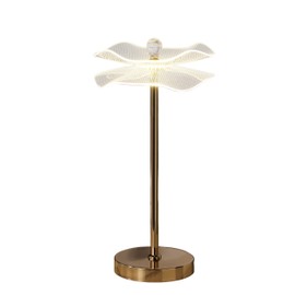 Benjara Accent Table Lamp, LED, Lotus Shape Acrylic, Copper, Gold, 18 Inch