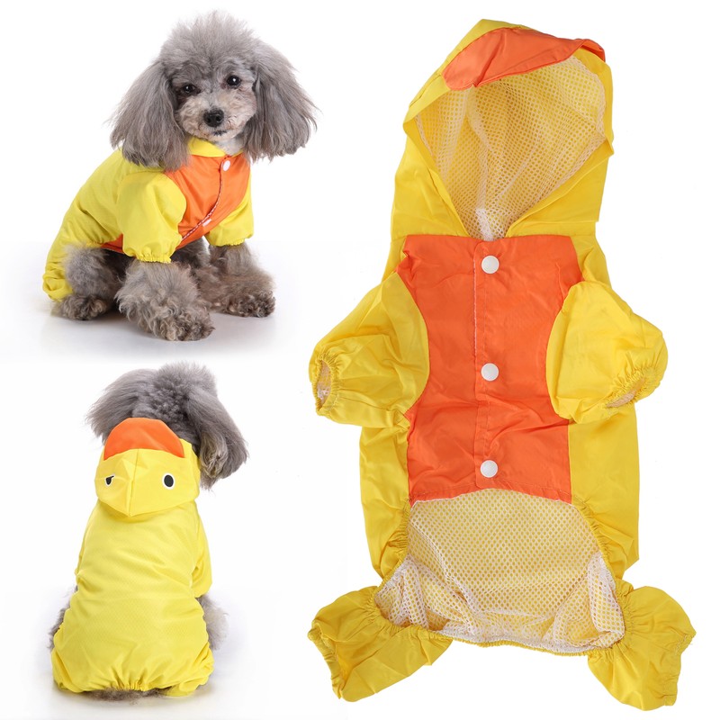Dog Cute Raincoat Hooded Cloak Rain Jacket Cover Waterproof Polyester