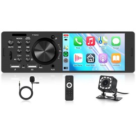 Single Din Carplay Car Radio Android Auto 4 Inch 1 Din Touchscreen Car Stereo Support Mirrorlink Bluetooth 5.2 FM/RDS Radio Fast Charge USB/TF Card/Aux Ports EQ SWC Reverse Camera