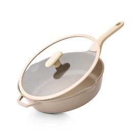 PRICUSIS Nonstick Deep Frying Pan with Glass Lid, 12 Inch (4.8 qt) Stain/Scratch/Crack Proof Sauté Pan, Stay-Cool Handle Skillet, Induction Compatible, Dishwasher & Oven Safe, PFOA Free, Natural Linen