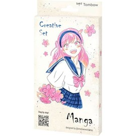 Tombow Set creativo Manga, ispirato al Giappone Brush Pen Set con penna ABT Dual Brush Pen, Fineliner, A6 Aqurell per disegnare e acquerello [JAPAN-SET3]