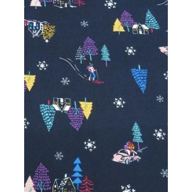 Unbranded Let's Go Skiing Sweater Knit Fabric Winter Sports  Retro BY the Yard