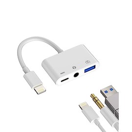 Lightning to USB Converter Adapter Simultaneous USB 3.0 Charging 3.5mm Earphone Jack (3 in 1) Splitter Adapter Aux Headphone Plug OTG Connection Rapid Charger Splitter Apple Lightning Cord Converter