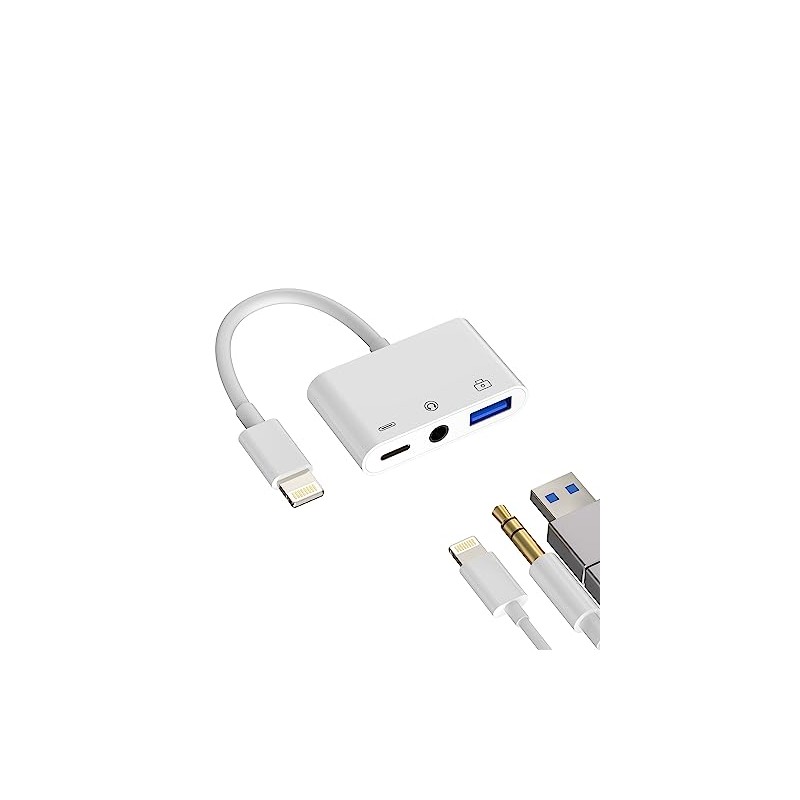 Lightning to USB Converter Adapter Simultaneous USB 3.0 Charging 3.5mm