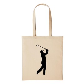 huuraa Jute Bag Printed Golfer Golf Gift Idea for Men and Women Bag Cotton for Friends and Family, beige
