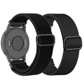 TUCOMO 2 Pack Braided Stretchy Nylon Watch Bands Compatible with Garmin Vivoactive 4S/Venu 2S/Venu 3S/Vivomove 3S, 18mm Loop Elastic Fabric Straps for Garmin Forerunner 255S/Forerunner 265S Women Men