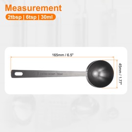 HARFINGTON 2pcs Single Measuring Spoon 2tbsp (6tsp, 30ml) Teaspoon/Tablespoon 304 Stainless Steel Single Tiny Square Bowl Measuring Spoon Long Handle Measure Scoop, Black