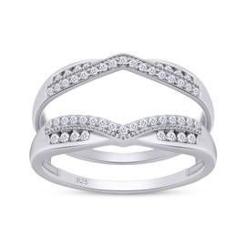 SAVEARTH DIAMONDS 1/3 ct t.w Round Cut Lab Created Moissanite Diamond Wedding Band Enhancer Guard Double Chevron Ring In 14K Gold Over Sterling Silver (D Color,VVS1 Clarity 0.33 Cttw), Metal,