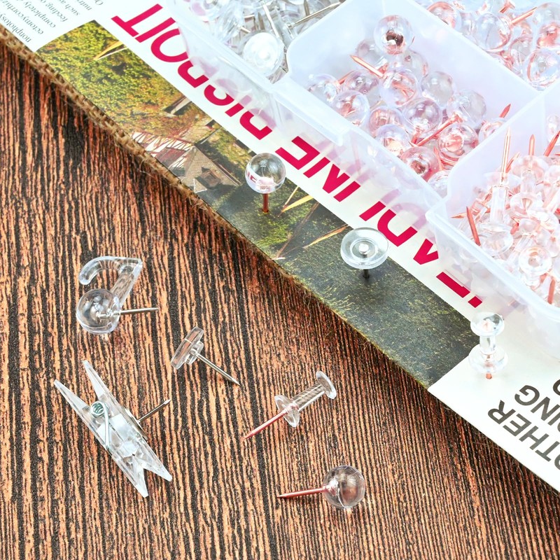 260 Pcs Push Pins Set 5 Styles Clear Thumb Tacks