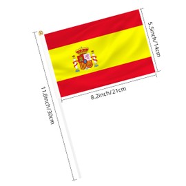 Rotenl Spain Small Mini Flags, 25 Pack Hand Held Spanish Stick Flags with 11.8 Inch Pole, 5.5x8.2 Inch International Country Flags, Festival Events, Parades, Patriotic, Indoor and Outdoor Decorations,