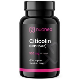 Citicoline CDP Choline 500 mg, 60 Capsules, High Bioavailability, No Additives, Full 500 mg Citicoline/CDP Choline per Capsule of nuoneo