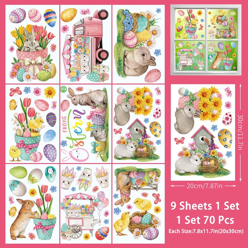 Tsathoggua Easter Window Cling, 9 Sheets Easter Bunny Window Stickers