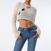 LYSINK Women Y2k Hollow Out Crochet Cover-Up Long Sleeve Solid