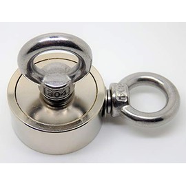 ideo Very Strong Neodymium Mountain Magnet, Treasure Hunter Magnet Diameter 48 mm with 2 Screwable Eyelets