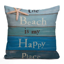 Tomda Cushion Cover The Beach Starfish and Summer is My Happy Place Rhinestone Decorative Throw Pillow Cover Home Decor Square 45x45cm 18x18 Inch Pillowcases