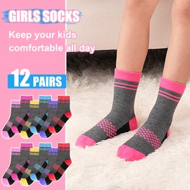 GENTABY 12 Pairs Girls Crew Socks Colorful Plaid Toddler Elastic Mid-Calf Kids Socks for 2-4 Years, Soft & Stretchy for School, Play, Sports